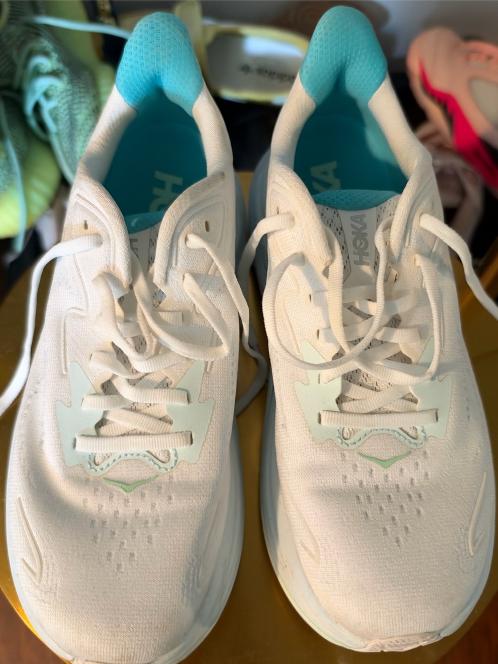 Hoka Kids White Sneakers with Teal Lining